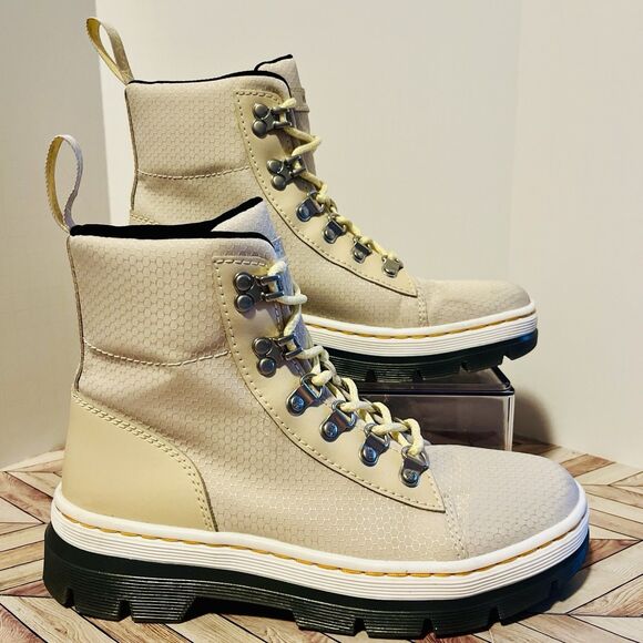 Dr. Martens Combs Poly & Leather Boots Women's 7 Parchment Beige Ripstop Nylon - Picture 1 of 8